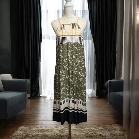 Prana Parisol Pocketed Scandi Chic Midi Dress Cargo Canopy Green & White Size XS - Picture 1 of 9